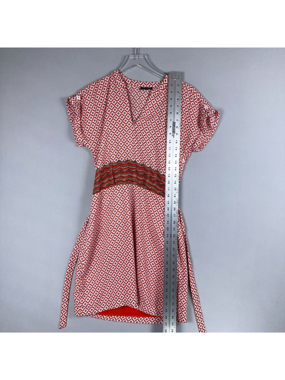 Kookai Wrap dress Womens Size 38 Red White Max Studio Geometric Print Cap Sleeve - Picture 7 of 12